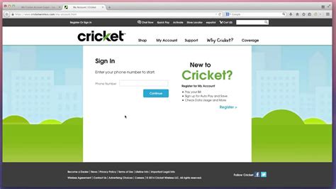 cricket login or register